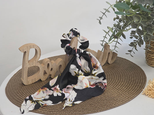 Le Chouchou Foulard Noir fleurie Blanc