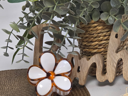Pince à Cheveux Fleur Blanc nacré Léopard