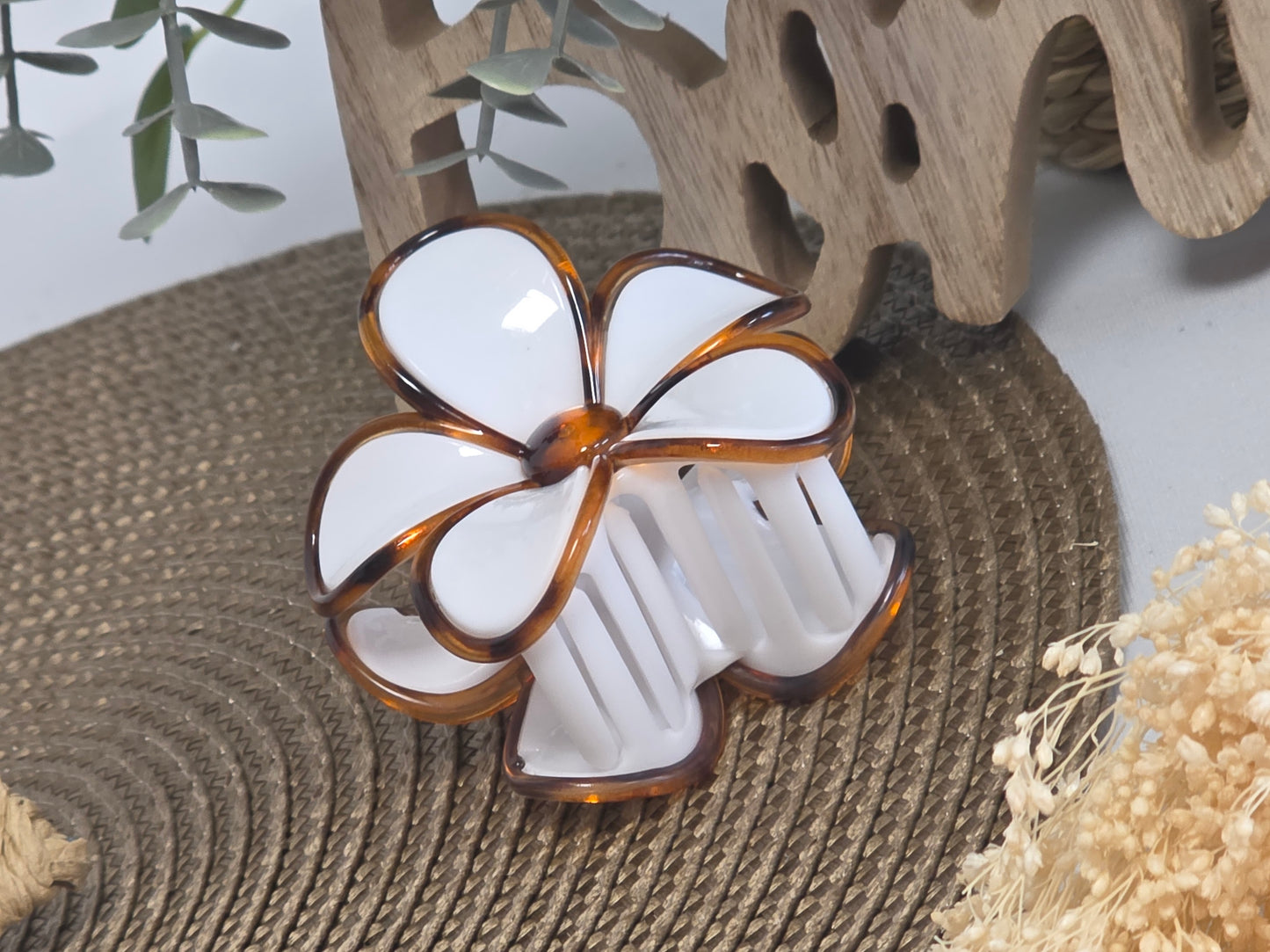 Pince à Cheveux Fleur Blanc nacré Léopard