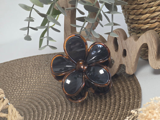 Pince à Cheveux Fleur Noir Nacré Léopard
