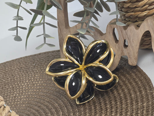 Pince à Cheveux Fleur Noir Doré