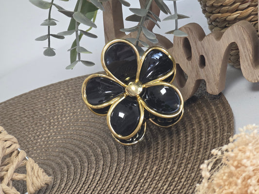 Pince à Cheveux Fleur Noir Nacré Doré