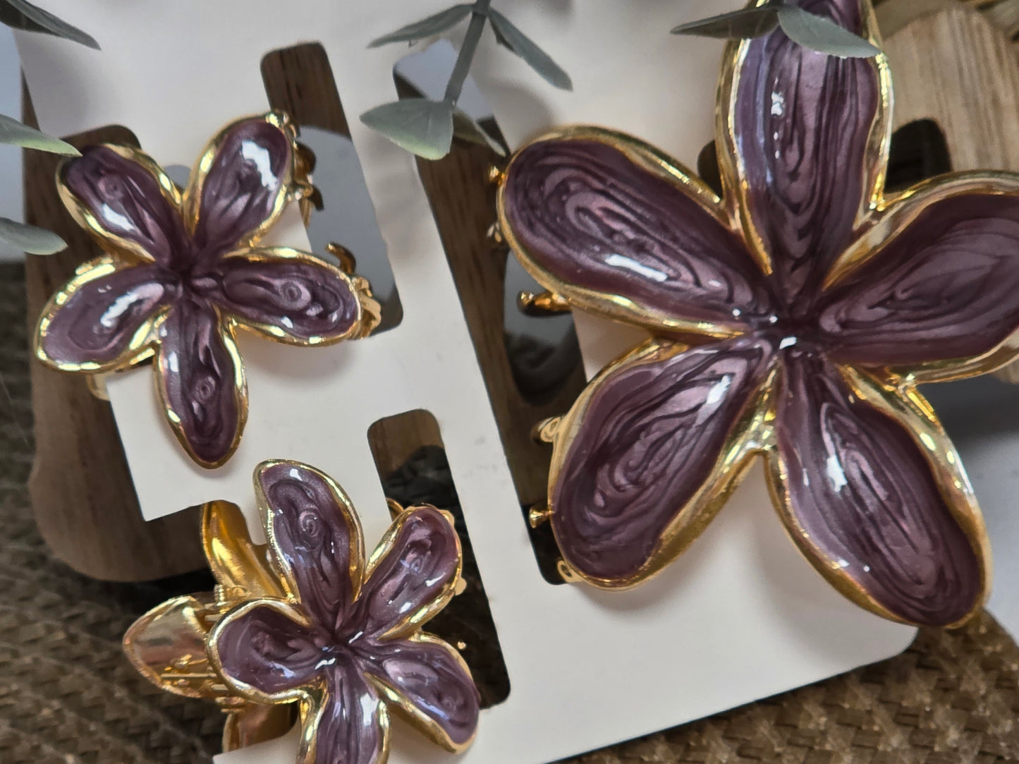 Pince à Cheveux Fleur métallisé Violine Nacré Doré - Lot de 3