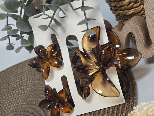 Pince à Cheveux Fleur Léopard  - Lot de 3