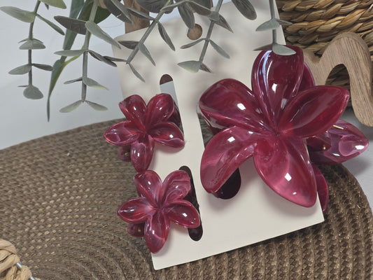 Pince à Cheveux Fleur Rose Violine - Lot de 3