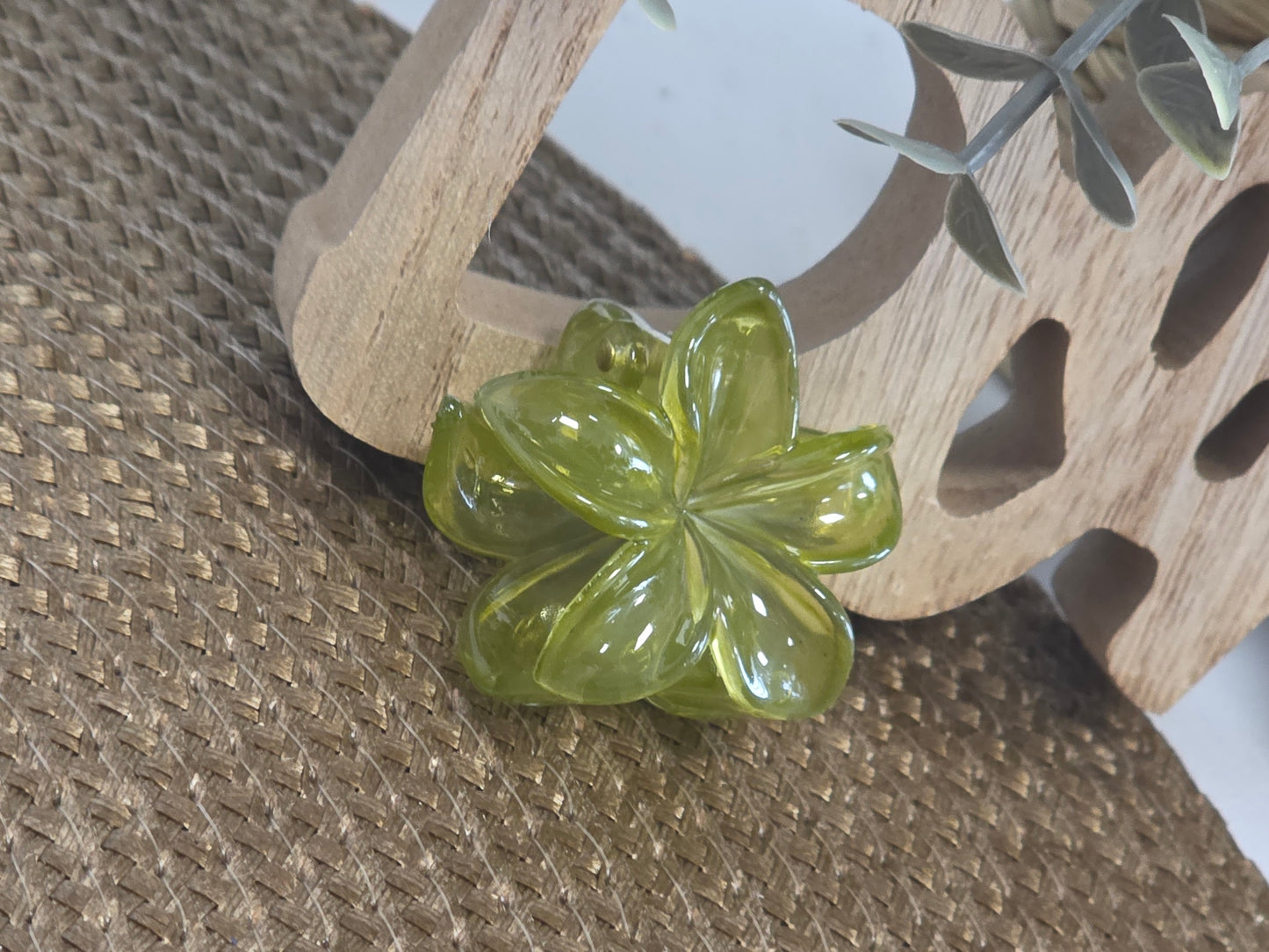 Petite Pince à Cheveux Fleur Vert Transparent