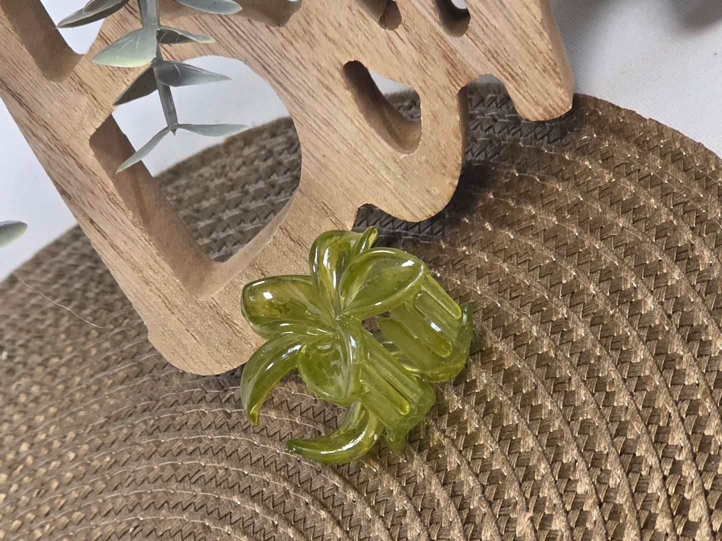 Petite Pince à Cheveux Fleur Vert Transparent