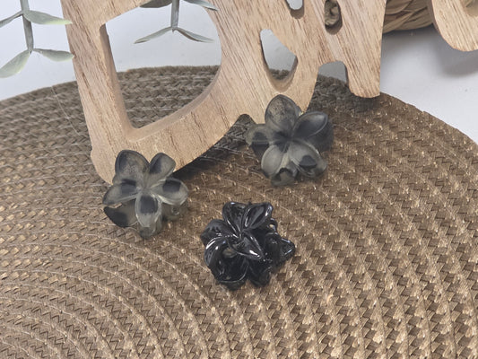 Petite Pince à Cheveux Fleur Gris Noir - Lot de 3