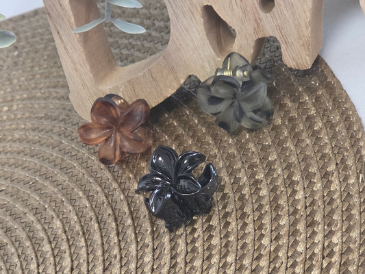 Petite Pince à Cheveux Fleur Noir Gris Camel - Lot de 3