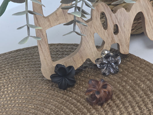 Petite Pince à Cheveux Fleur Camel Noir Transparent - Lot de 3