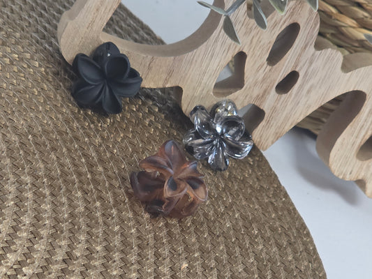Petite Pince à Cheveux Fleur Camel Noir Transparent - Lot de 3