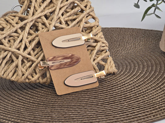 Pince à Cheveux Plate Ton Rosé Beige - Lot de 3