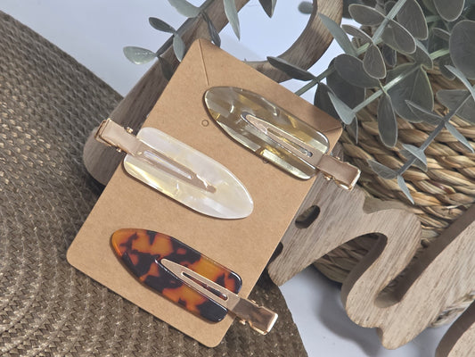Pince à Cheveux Plate Ton Doré Crème Marron - Lot de 3