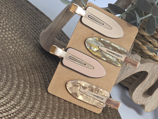 Pince à Cheveux Plate Ton Rosé Beige Doré - Lot de 4