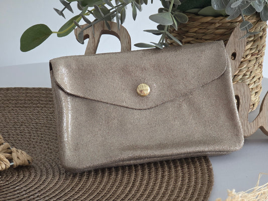 Porte Monnaie Cuir Taupe Irisé