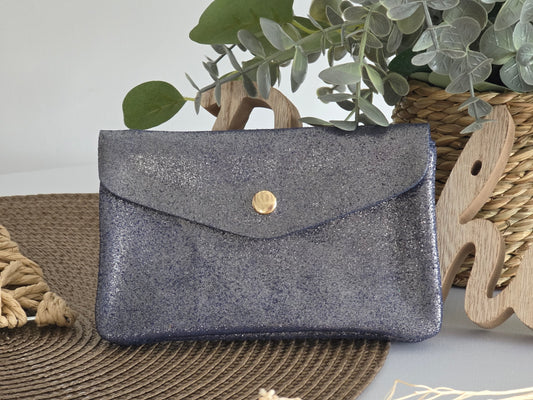 Porte Monnaie Cuir Bleu Marine Irisé