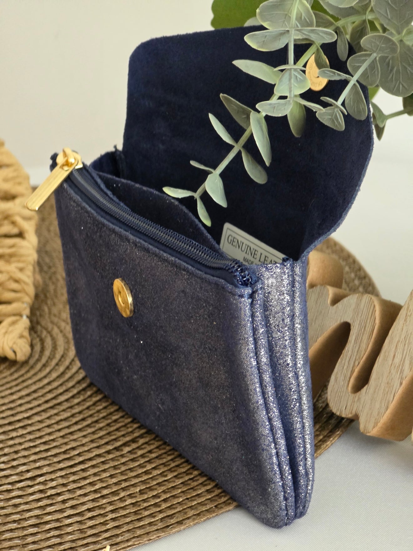 Porte Monnaie Cuir Bleu Marine Irisé