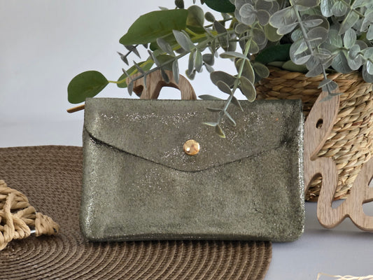 Porte Monnaie Cuir Kaki Foncé Irisé