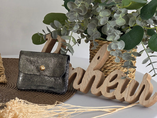 Petite Porte Monnaie Cuir Noir Irisé