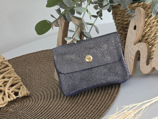 Petit Porte Monnaie Cuir Bleu Marine Irisé