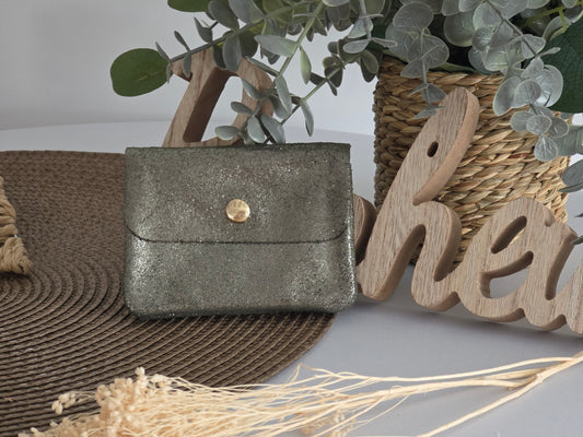 Petit Porte Monnaie Cuir Kaki Foncé Irisé