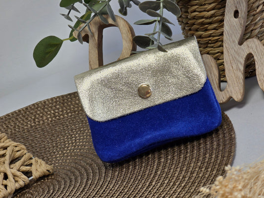 Petit Porte Monnaie Cuir Daim Bleu Roi