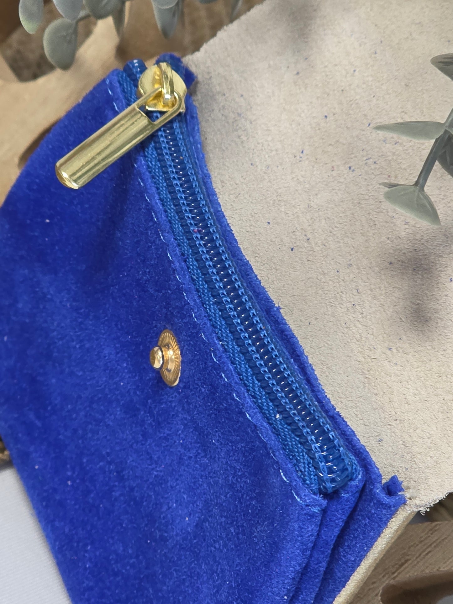 Petit Porte Monnaie Cuir Daim Bleu Roi
