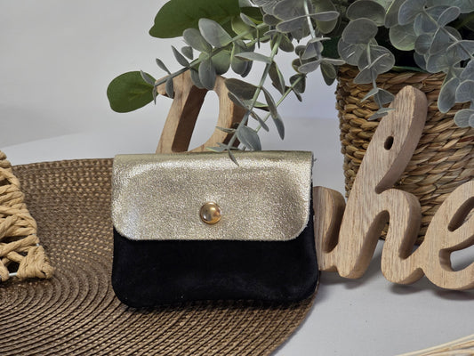 Petit Porte Monnaie Cuir Daim Noir
