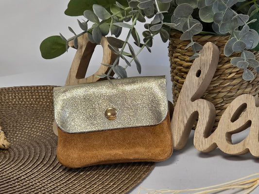 Petit Porte Monnaie Cuir Daim Camel