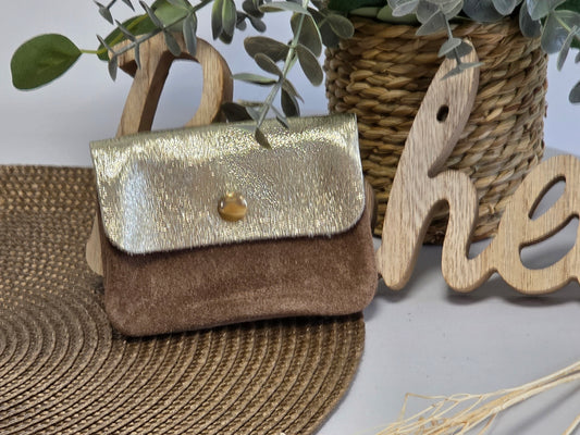 Petit Porte Monnaie Cuir Daim Taupe