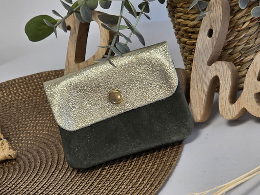Petit Porte Monnaie Cuir Daim Kaki Foncé