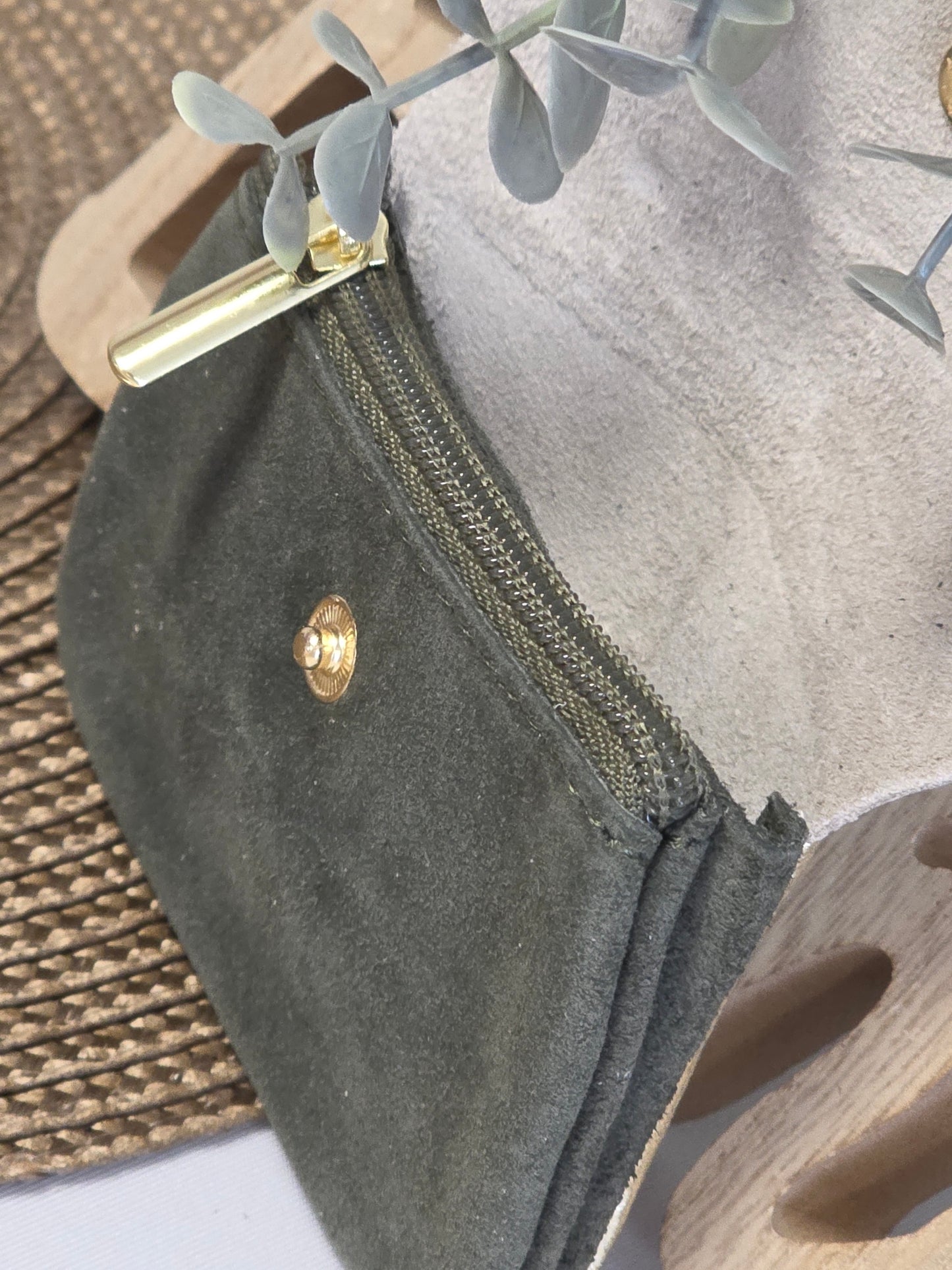 Petit Porte Monnaie Cuir Daim Kaki Foncé