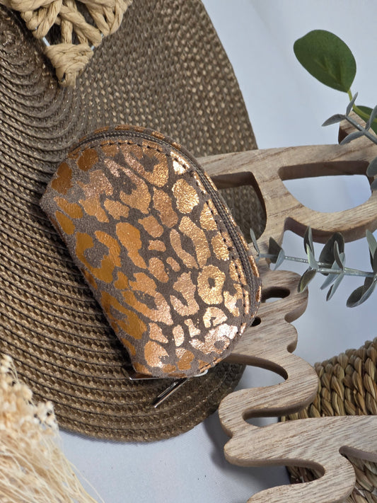 Petit Porte Monnaie Cuir Léopard Taupe