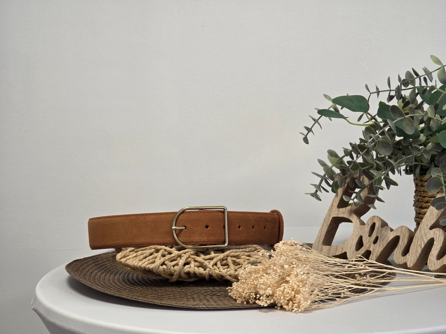 Ceinture Croûte de Cuir Daim Camel