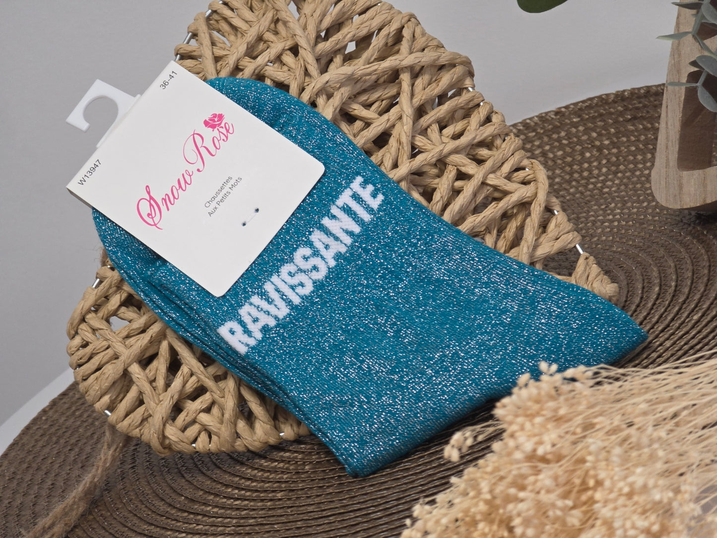 RAVISSANTE - Chaussette à Paillette Bleu Canard