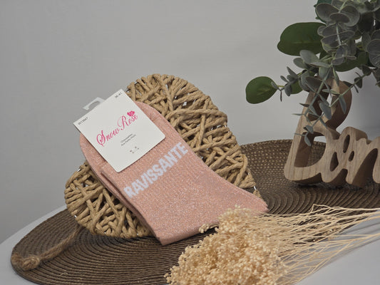 RAVISSANTE - Chaussette à Paillette Pêche