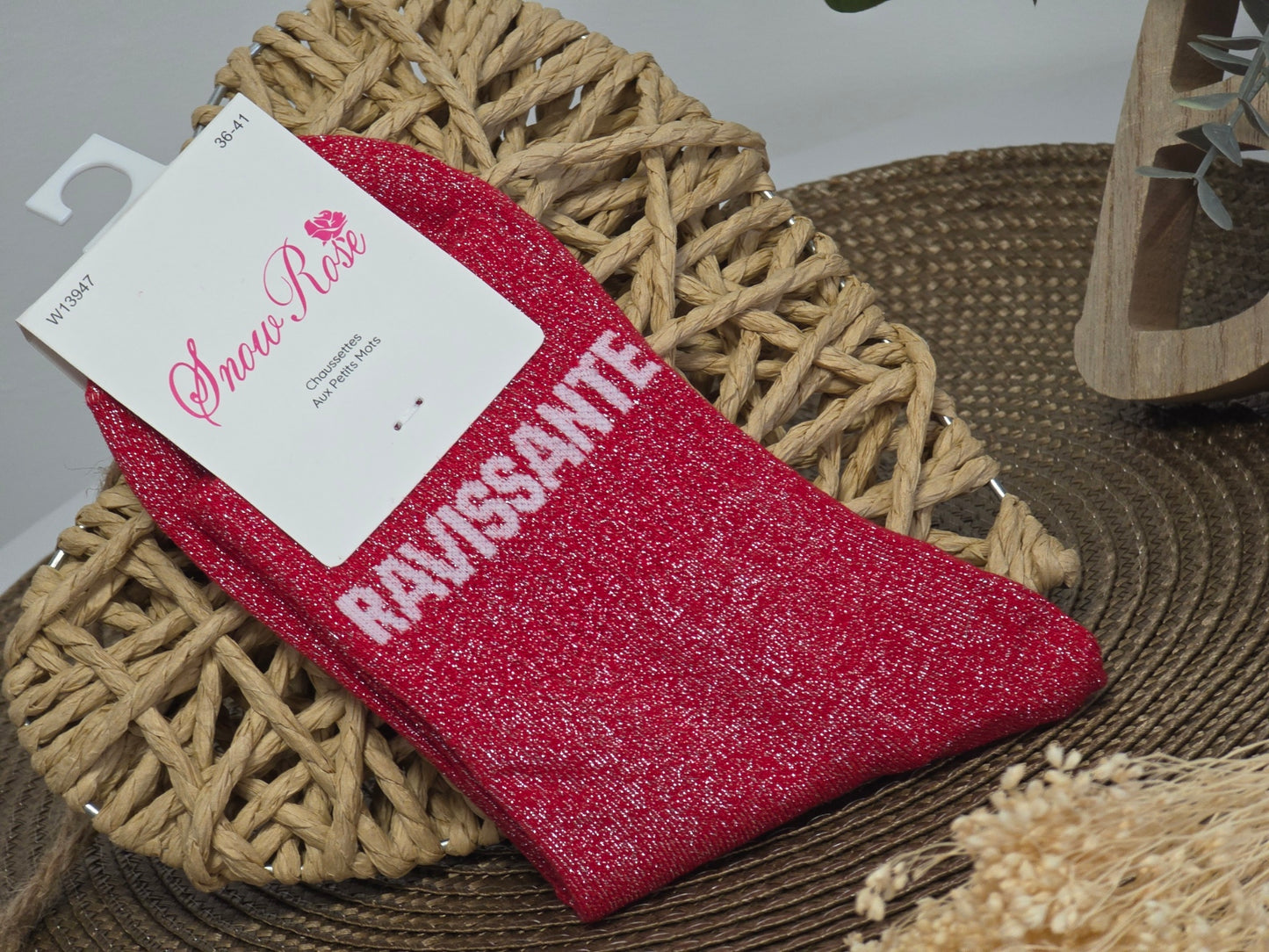 RAVISSANTE - Chaussette à Paillette Rouge