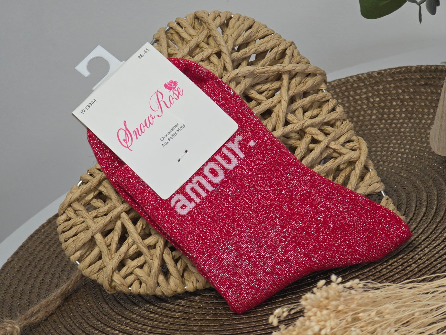 AMOUR - Chaussette à Paillette Rouge