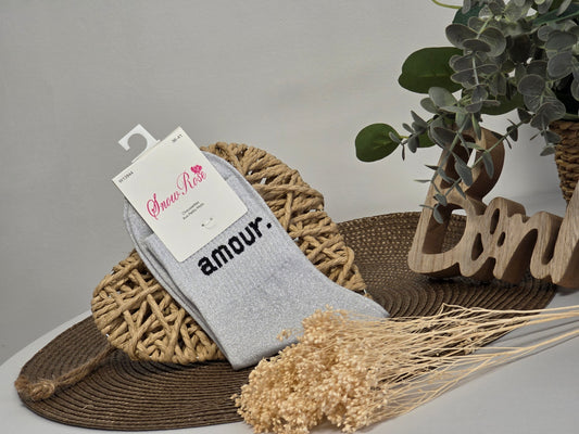 AMOUR - Chaussette à Paillette Gris Clair