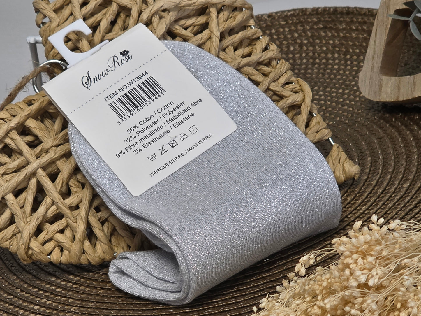 AMOUR - Chaussette à Paillette Gris Clair