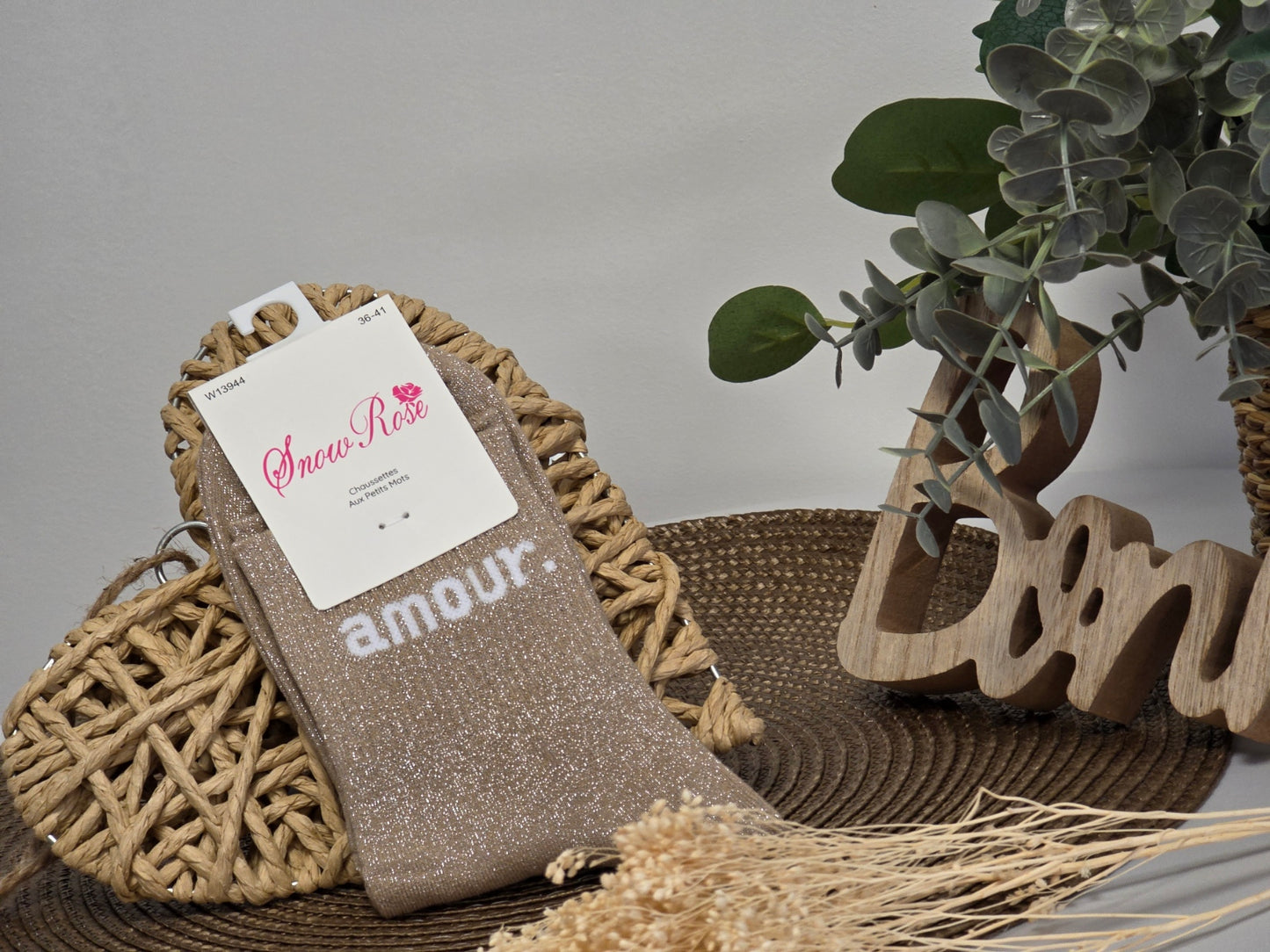 AMOUR - Chaussette à Paillette Taupe