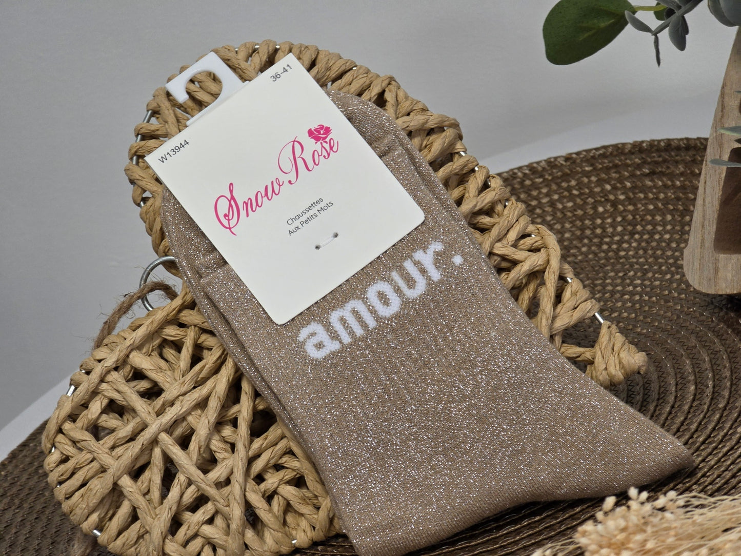 AMOUR - Chaussette à Paillette Taupe