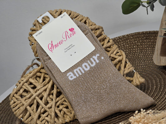 AMOUR - Chaussette à Paillette Taupe