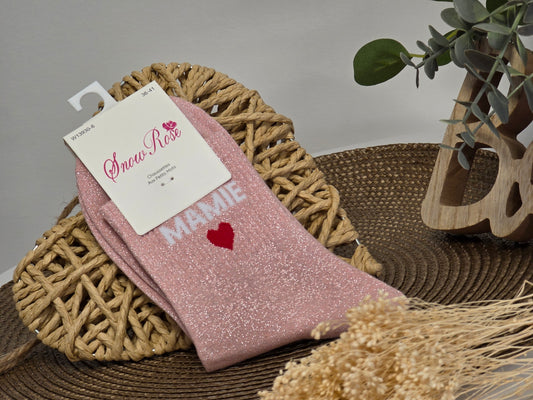MAMIE - Chaussette à Paillette Rose