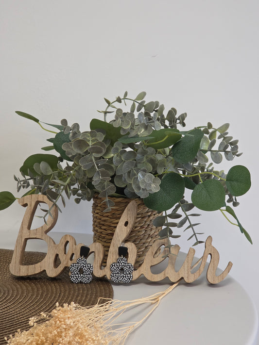 Notre Collection de Bijoux - Boucle d'Oreille Pendante Fleur Noir Blanc