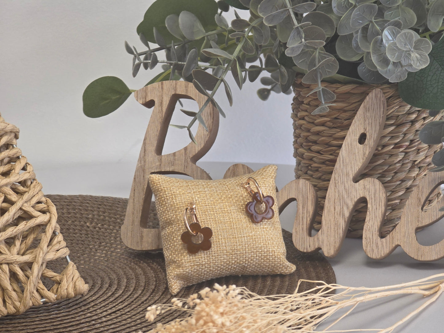 Notre Collection de Bijoux - Boucle d'Oreille Fleur Camel