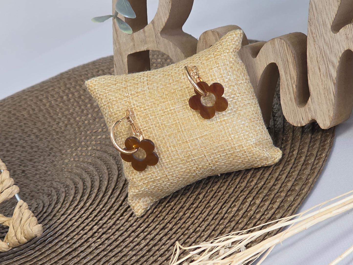 Notre Collection de Bijoux - Boucle d'Oreille Fleur Camel