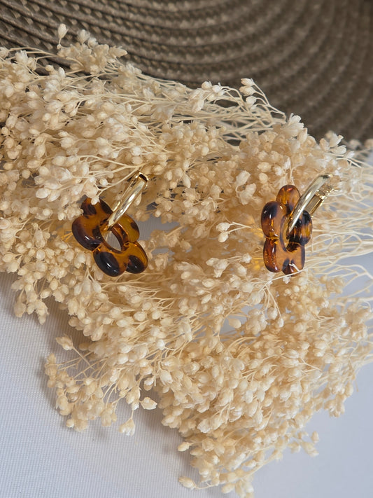 Notre Collection de Bijoux - Boucle d'Oreille Fleur Camel Tache Noir