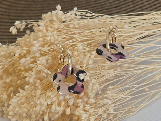 Notre Collection de Bijoux - Boucle d'Oreille Fleur Violette Noir