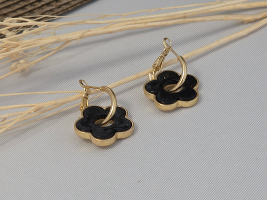 Notre collection de Bijoux - Boucle d'Oreille Fleur Noir Doré